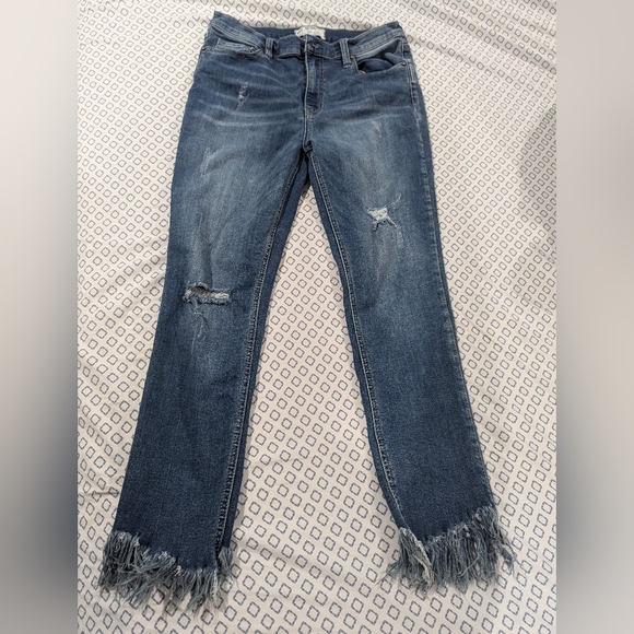 Free People Frayed Skinny Jeans Worn Indigo Sz 29 - Picture 1 of 4